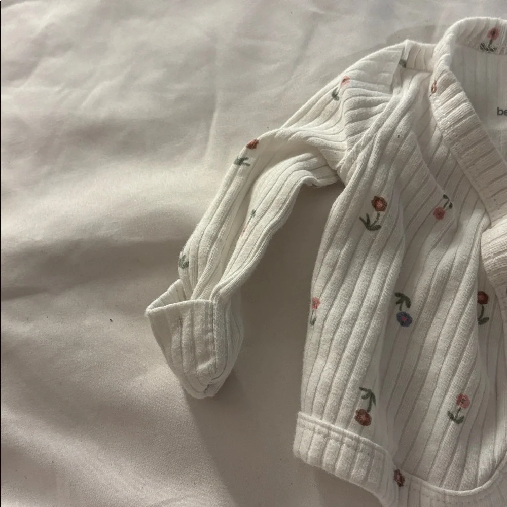 Carter's Baby Cardigan with Subtle Floral Accents and mitts preemie